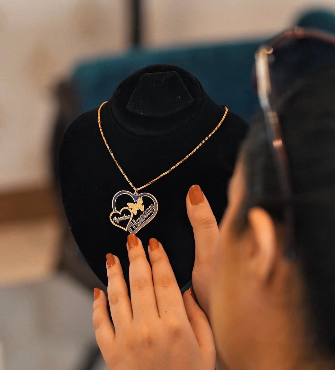 Double Heart Necklace | Butterfly Design