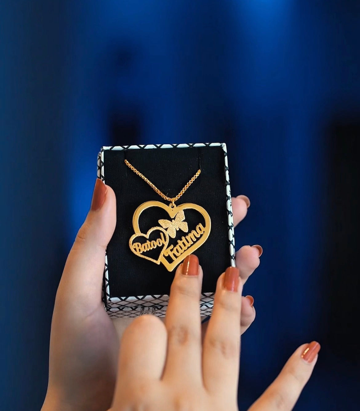 Double Heart Necklace | Butterfly Design