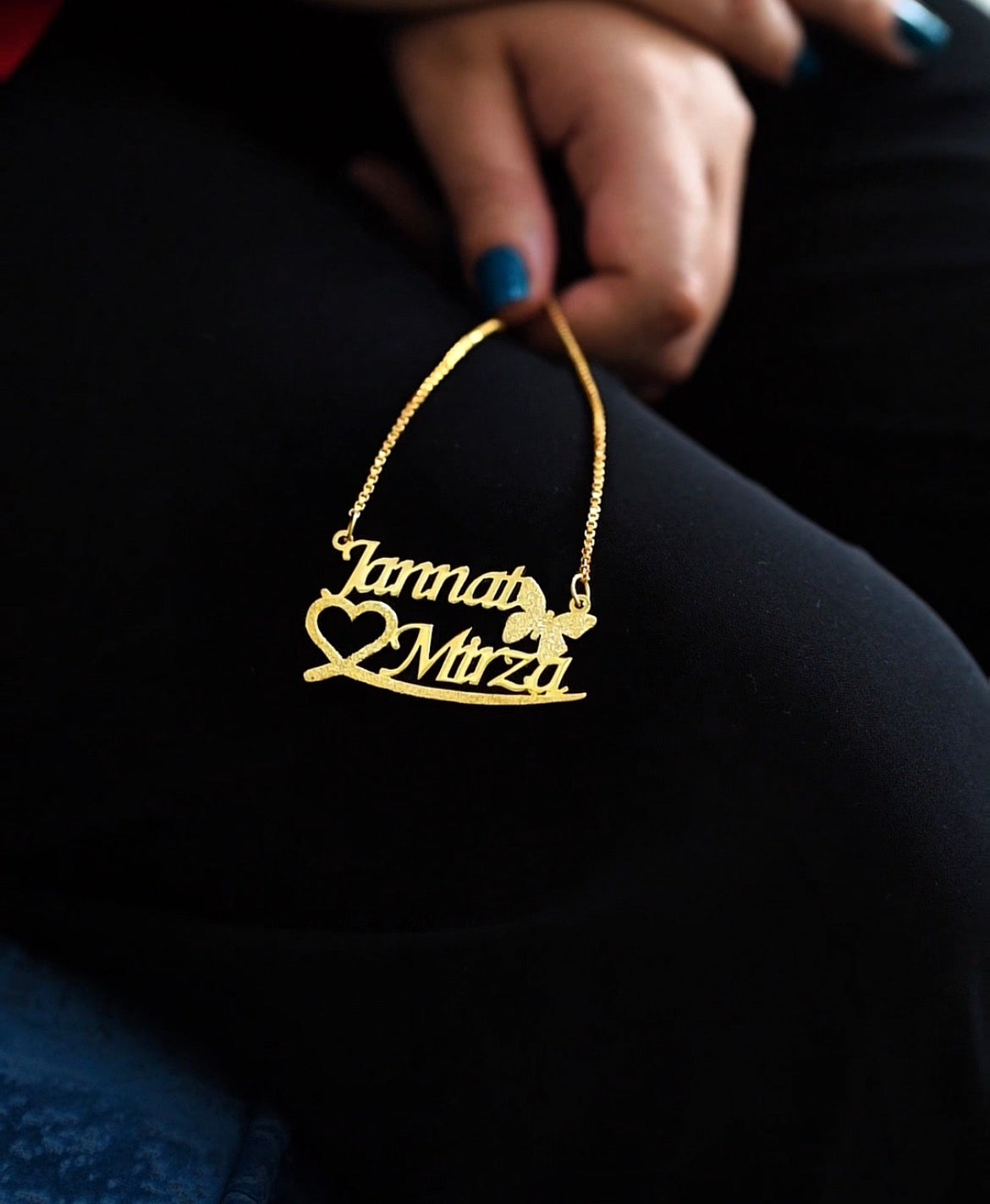 Double Name with Heart & Butterfly Necklace